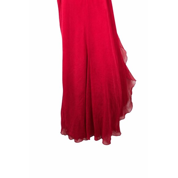 Vintage 1990s Lillie Rubin Crimson Red Assym Hem 100% Silk Prom Evening Gown, 2 - Picture 9 of 11